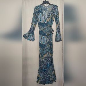 Paisley Maxi Dress in Blue and Green